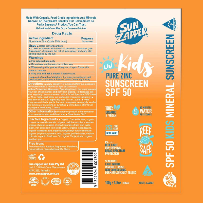 Pure Zinc Kids Mineral Sunscreen SPF 50 Natural Kids Sun Cream