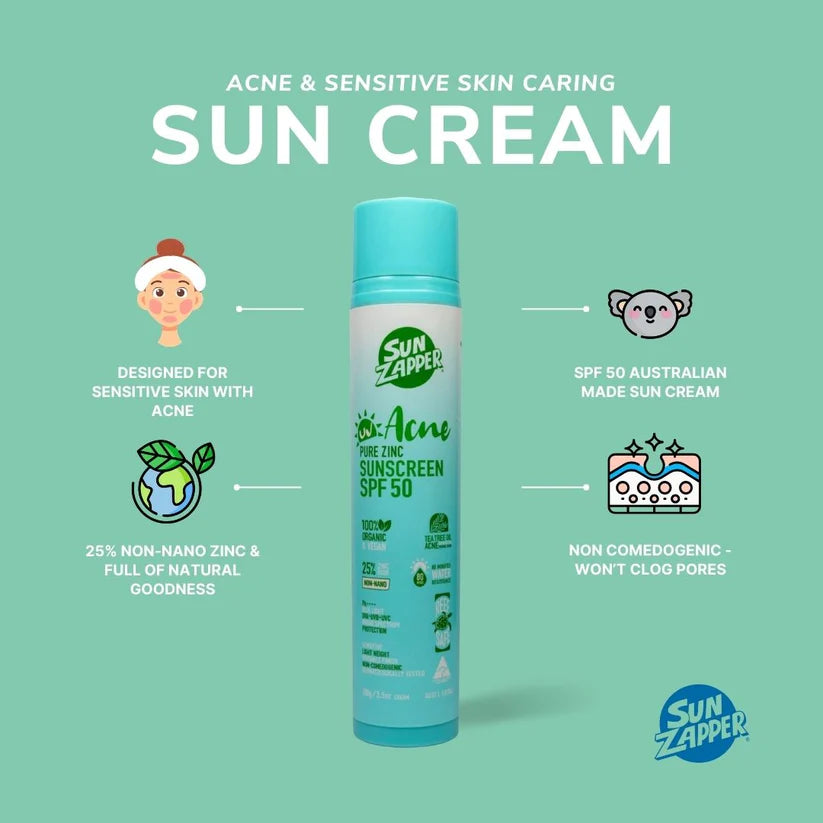 Pure Zinc SPF 50 Acne Non Comedogenic Sun Cream for Sensitive Skin